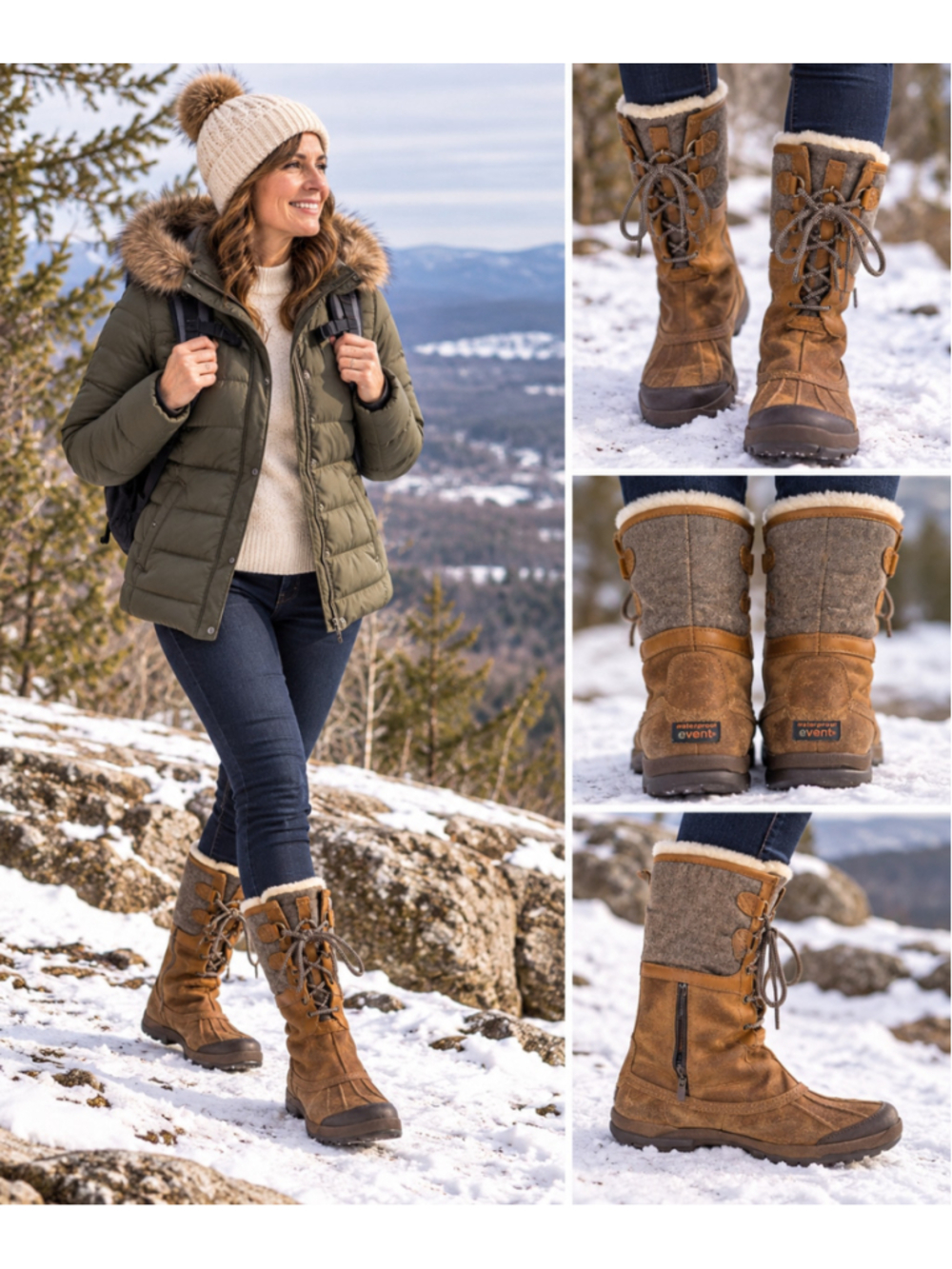 Women's UGG Waterproof Leather & Wool Winter Boots Brown/Grey